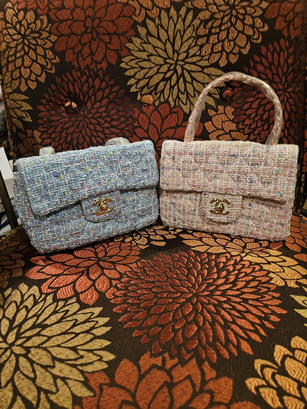 Tweed Mini Top-Handle Bag - Pastel Blue & Pink Crossbody/ Handbag